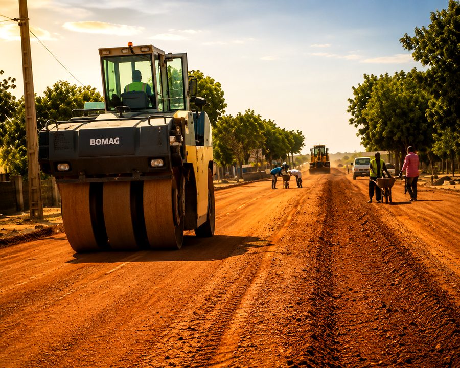 Engin de chantier renversé — piste Darou Mousty